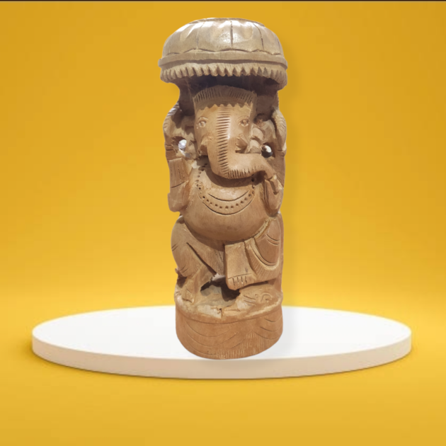 Wooden Ganesha Showpiece Idol 8 Inch