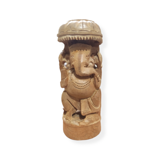 Wooden Ganesha Showpiece Idol 8 Inch - Image 2