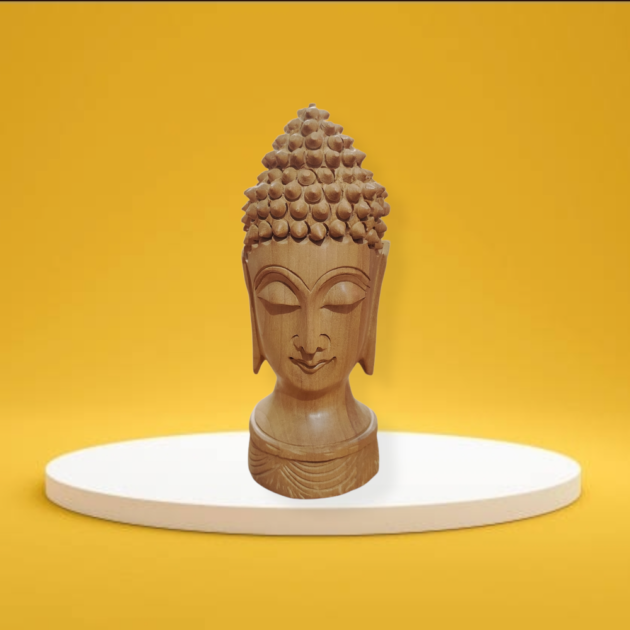 Wooden Buddha Head Showpiece 6 Inch - Image 2