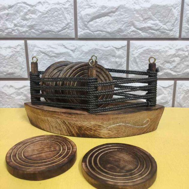 Handcrafted Wooden Coaster Set with Nautical Stand - Image 3