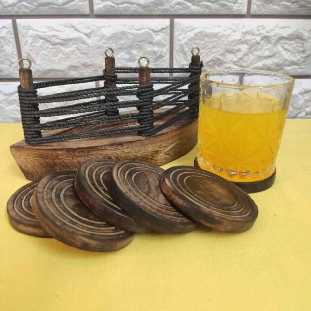 Handcrafted Wooden Coaster Set with Nautical Stand