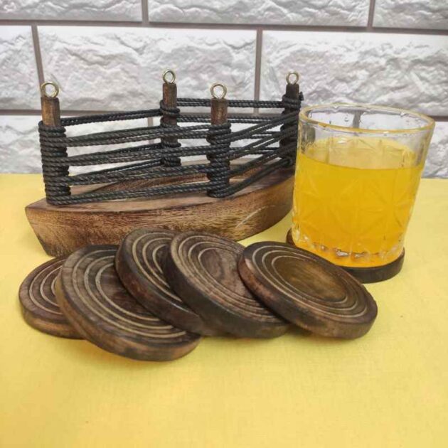 Handcrafted Wooden Coaster Set with Nautical Stand - Image 2