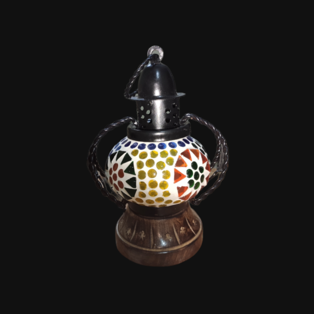 Rajasthani Lantern Electric Lamp with wooden base - Image 4